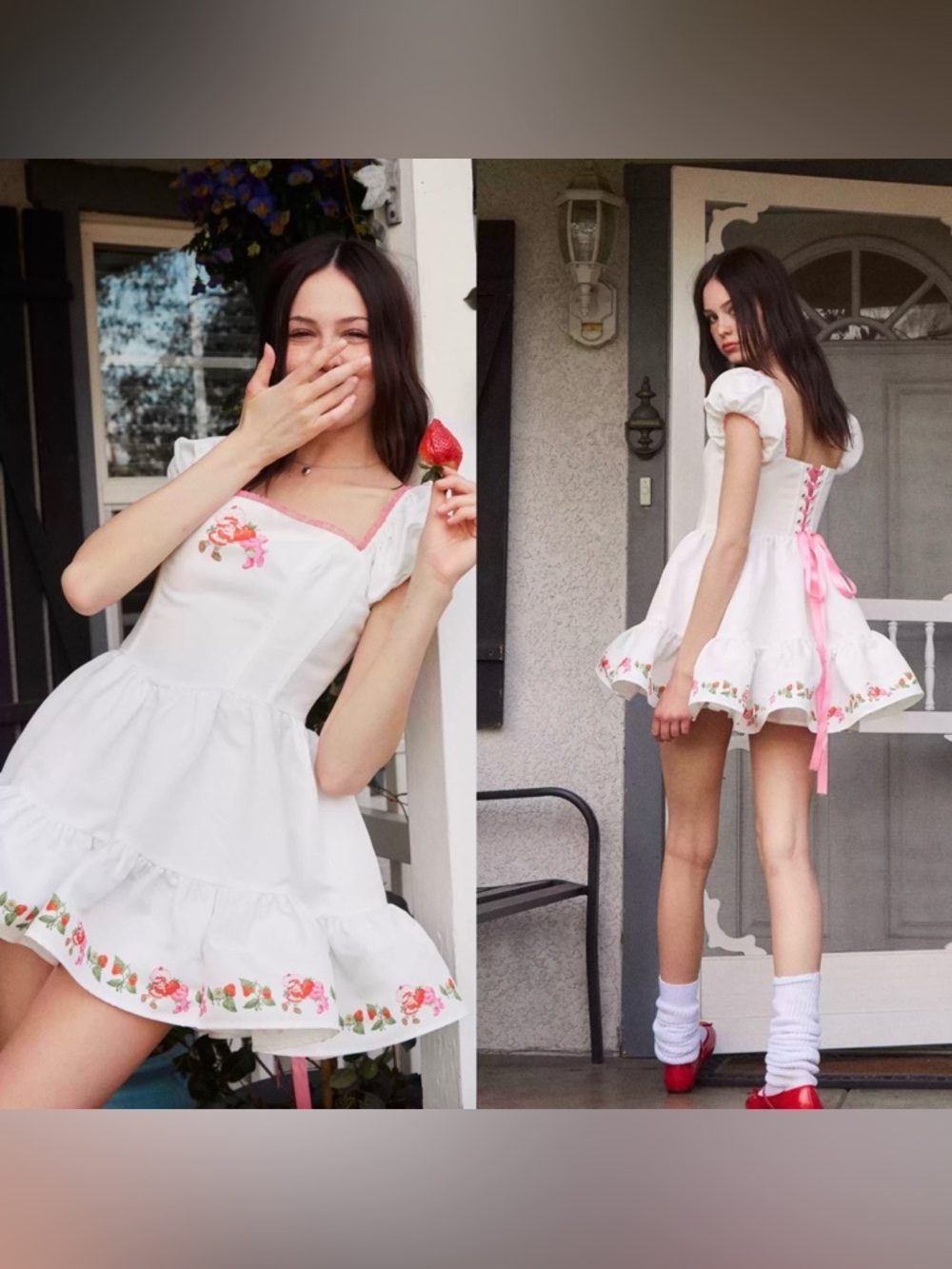 Dolls Kill Strawberry Shortcake Care Bears Puff Sleeve Coquette Dress M - Picture 2 of 16
